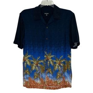 George Men’s Short Sleeve Button Up Dusk Palm Trees Scene Size Medium (38-40)